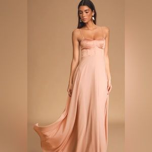 Best Part of Me Blush Satin Bustier Maxi Dress Lulus Size M
